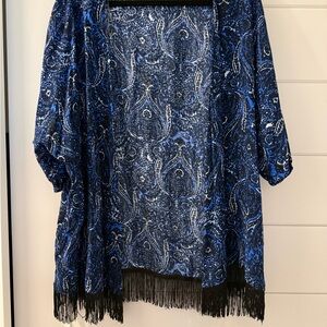French Laundry Blue Paisley Open-Front Cardigan